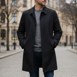 NEW Stafford Large Long $199 Black‎ All Weather Zip Out Liner Water Repellent